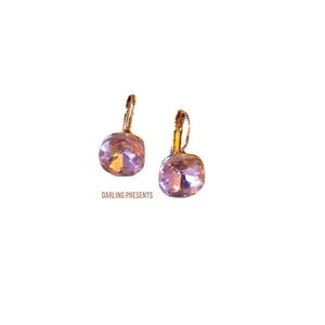 Crystal Drop Earrings Women Color Purple & Gold